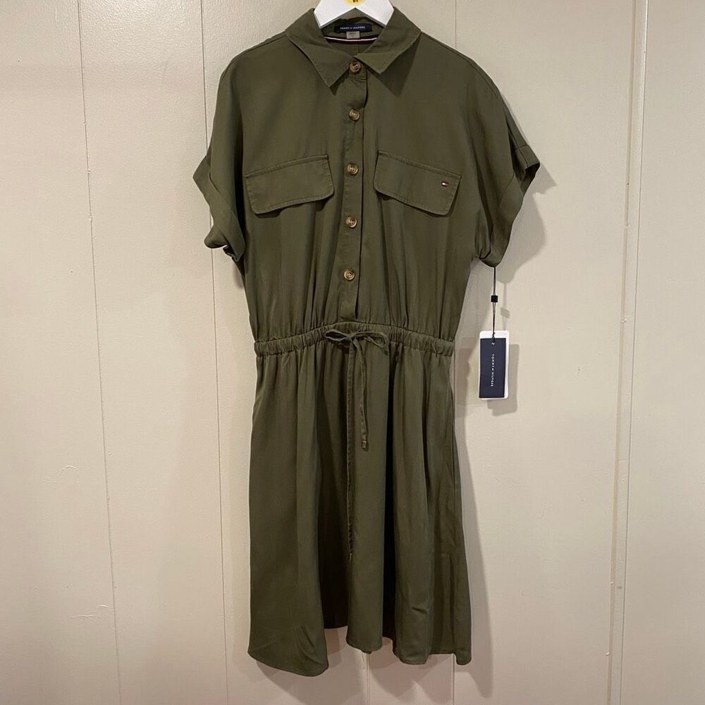 Tommy Hilfiger Olive Green Utility Shirt Dress NWT Size 2